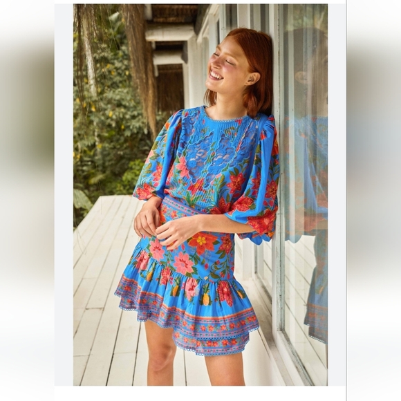 FARM Rio Blue Tropical Tapestry Mini Skirt - Picture 6 of 9